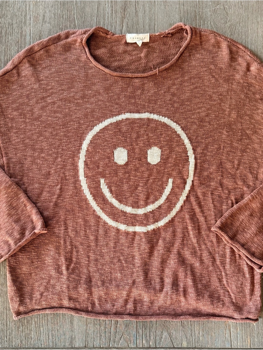 Promesa Made You Smile Knit Crewneck Sweater Loose Fit Size M - Picture 3 of 8
